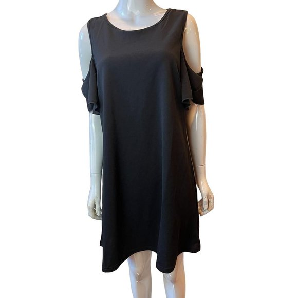 Womens Cold Shoulder Dress Round Neck Back Keyhole Black Size Medium - Picture 4 of 10